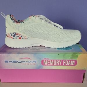 Skechers White Lace-Up Sneaker with Floral Accent